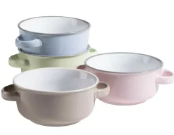 Teller|Die moderne Hausfrau Suppentassen-Set, Steinzeug Maila Hellblau, Hellgrün, Rosa, Grau