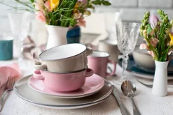 Teller|Die moderne Hausfrau Suppentassen-Set, Steinzeug Maila Hellblau, Hellgrün, Rosa, Grau