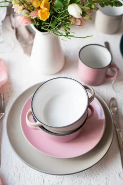 Teller|Die moderne Hausfrau Suppentassen-Set, Steinzeug Maila Hellblau, Hellgrün, Rosa, Grau