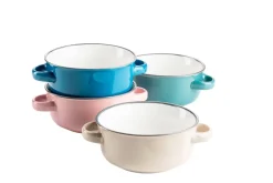 Teller|Die moderne Hausfrau Suppentassen-Set, Steinzeug Maila Petrol, Altrosa, Beige, Dunkelblau