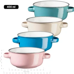 Die moderne Hausfrau Suppentassen-Set, Steinzeug Maila Petrol, Altrosa, Beige, Dunkelblau