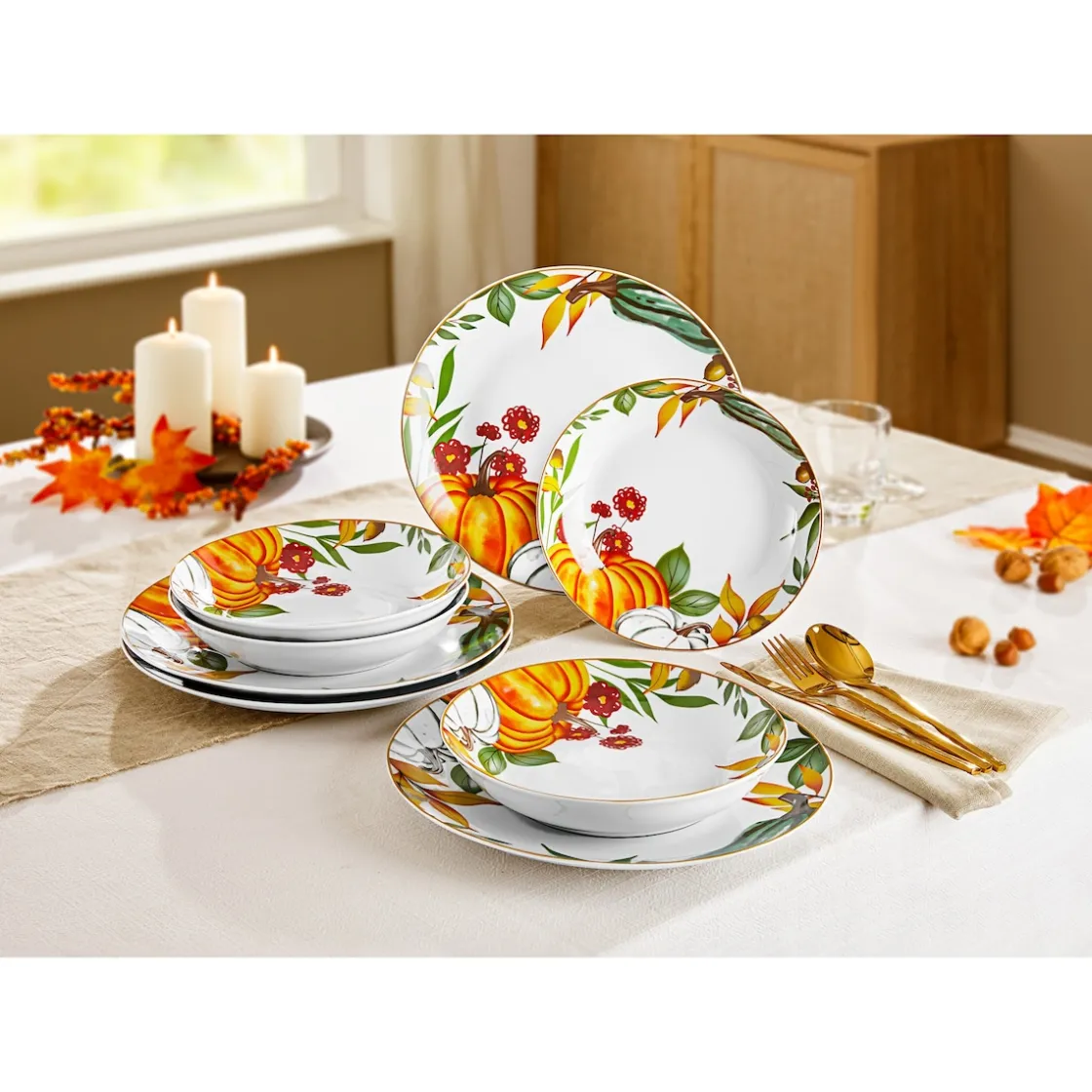 Geschirrsets|Die moderne Hausfrau Suppenteller „Goldener Herbst“, 4 Stück