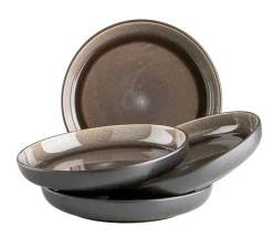 Teller|Die moderne Hausfrau Suppenteller-Set, Steinzeug Niara Schwarz / Grau