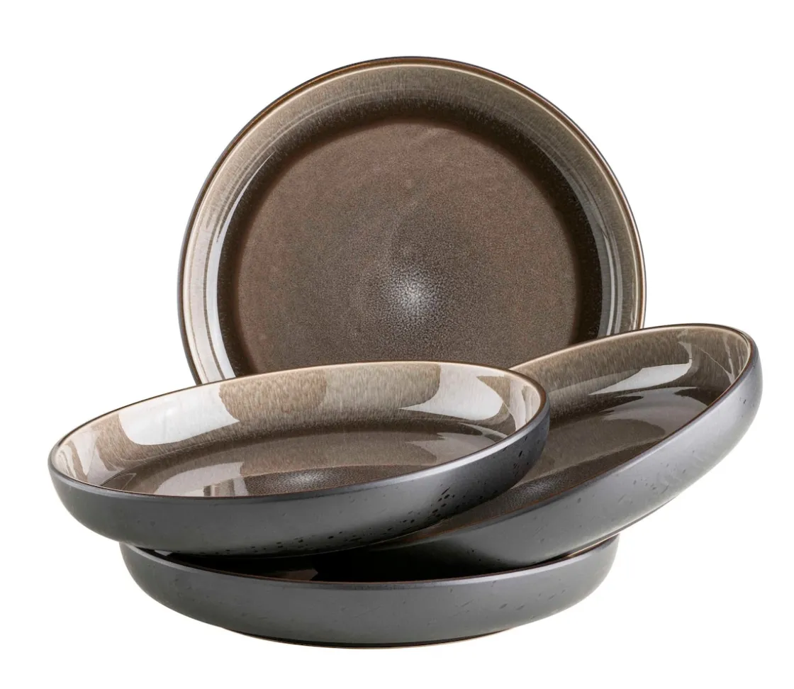 Teller|Die moderne Hausfrau Suppenteller-Set, Steinzeug Niara Schwarz / Grau