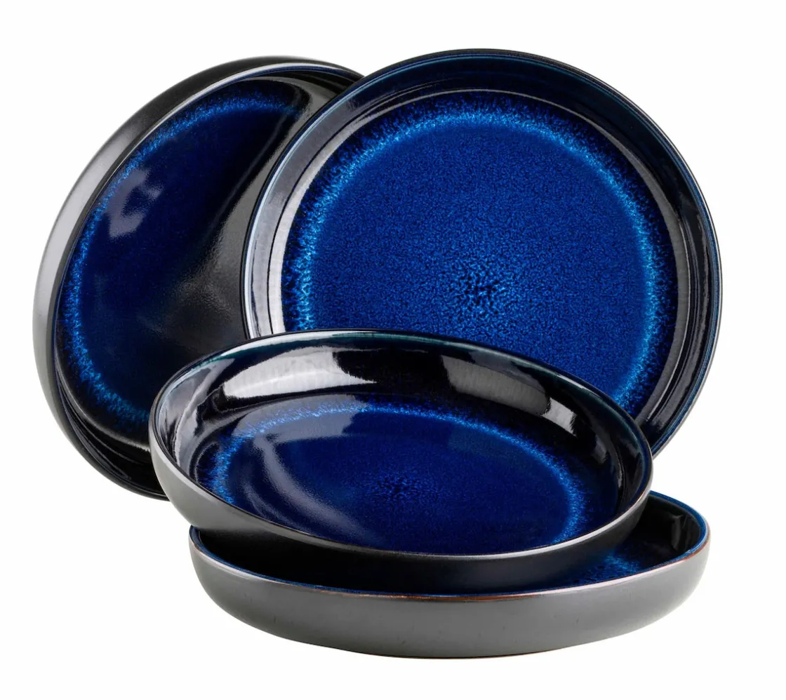 Teller|Die moderne Hausfrau Suppenteller-Set, Steinzeug Niara Schwarz / Blau