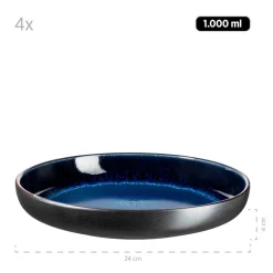 Teller|Die moderne Hausfrau Suppenteller-Set, Steinzeug Niara Schwarz / Blau