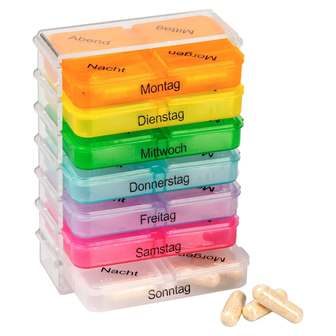 Tablettenboxen & -Zerteiler|Die moderne Hausfrau Tablettenbox 7 Tage "Regenbogen"