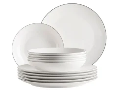 Geschirrsets|Die moderne Hausfrau Tafelservice, Porzellan Felise Weiß / Schwarz