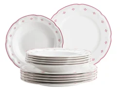 Geschirrsets|Die moderne Hausfrau Tafelservice, Porzellan Lova Weiß / Rot