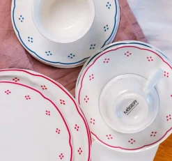 Geschirrsets|Die moderne Hausfrau Tafelservice, Porzellan Lova Weiß / Rot