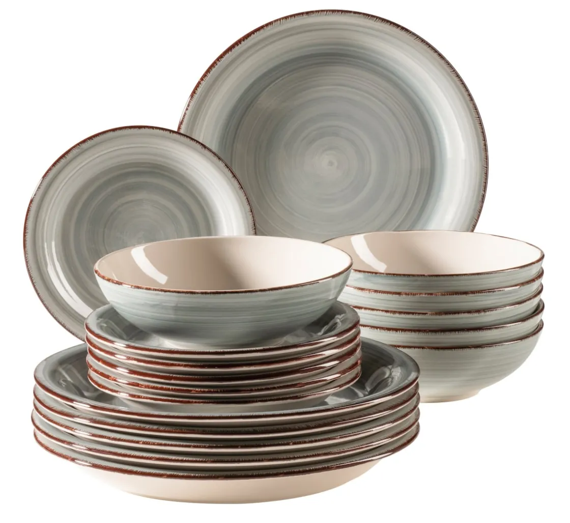 Geschirrsets|Die moderne Hausfrau Tafelservice, Steingut Lumaca Rauchblau