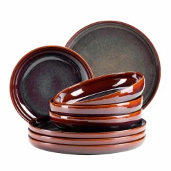 Geschirrsets|Die moderne Hausfrau Tafelservice, Steinzeug Elina Uno Rot / Braun