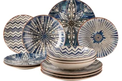 Geschirrsets|Die moderne Hausfrau Tafelservice, Steinzeug Iberico Blue 6 x Speiseteller, 6 x Suppenteller