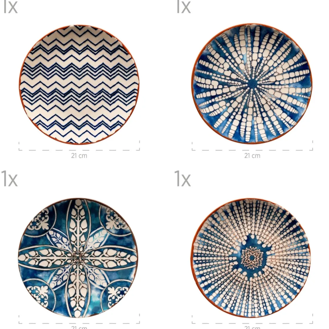 Geschirrsets|Die moderne Hausfrau Tafelservice, Steinzeug Iberico Blue 6 x Speiseteller, 6 x Suppenteller