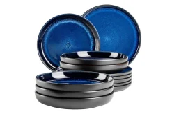 Geschirrsets|Die moderne Hausfrau Tafelservice, Steinzeug NIARA Schwarz / Blau