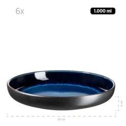 Geschirrsets|Die moderne Hausfrau Tafelservice, Steinzeug NIARA Schwarz / Blau