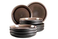 Geschirrsets|Die moderne Hausfrau Tafelservice, Steinzeug NIARA Schwarz / Grau
