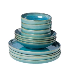 Geschirrsets|Die moderne Hausfrau Tafelservice, Steinzeug TIEFER SEE Blau / Grün