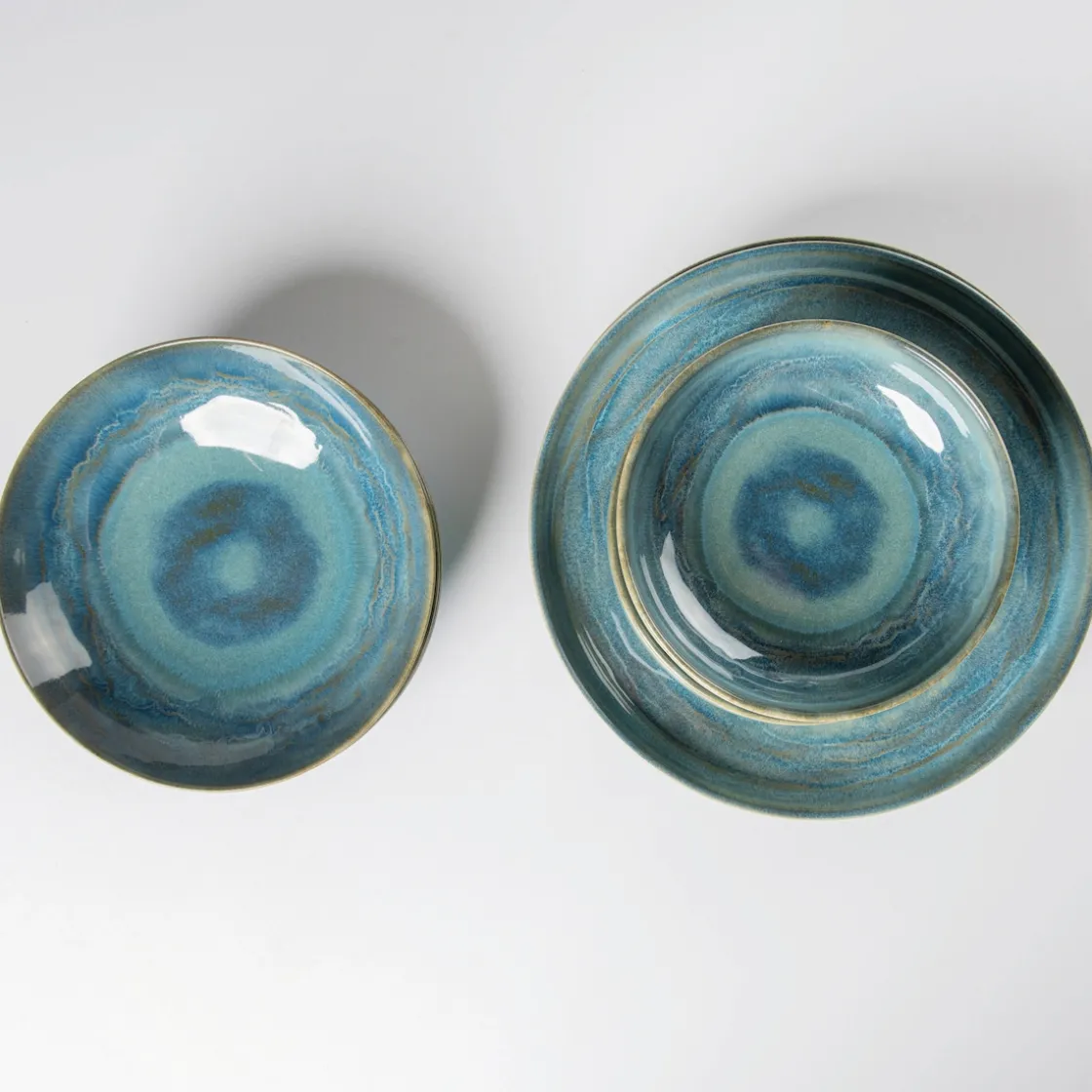 Geschirrsets|Die moderne Hausfrau Tafelservice, Steinzeug TIEFER SEE Blau / Grün