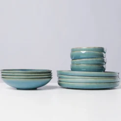 Geschirrsets|Die moderne Hausfrau Tafelservice, Steinzeug TIEFER SEE Blau / Grün