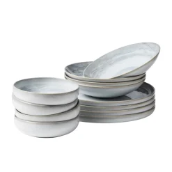 Geschirrsets|Die moderne Hausfrau Tafelservice, Steinzeug TIEFER SEE Grau / Weiß