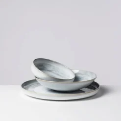 Geschirrsets|Die moderne Hausfrau Tafelservice, Steinzeug TIEFER SEE Grau / Weiß