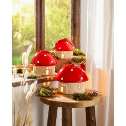Herbstdekoration|Leuchtdekoration·Kerzen & Teelichter|Die moderne Hausfrau Teelicht-Haus „Pilz“ mittel (ØxH): 14,5x12,8 cm