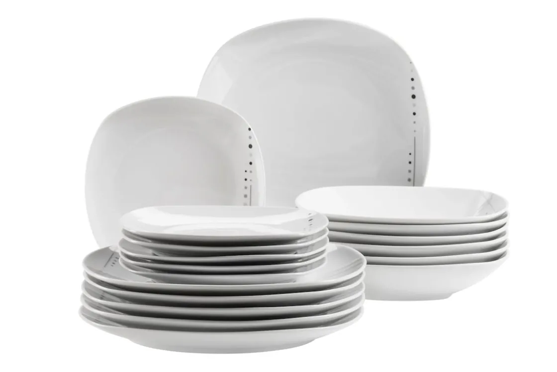 Geschirrsets|Die moderne Hausfrau Tellerset, Porzellan Fadilla 6 x Speiseteller, 6 x Suppenteller, 6 x Dessertteller