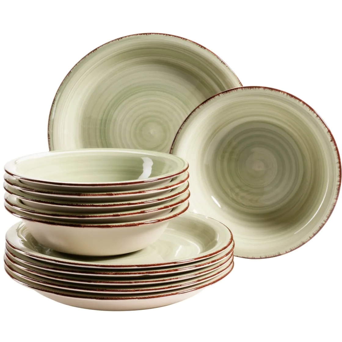 Geschirrsets|Die moderne Hausfrau Teller-Set, Steingut Lumaca Olivgrün