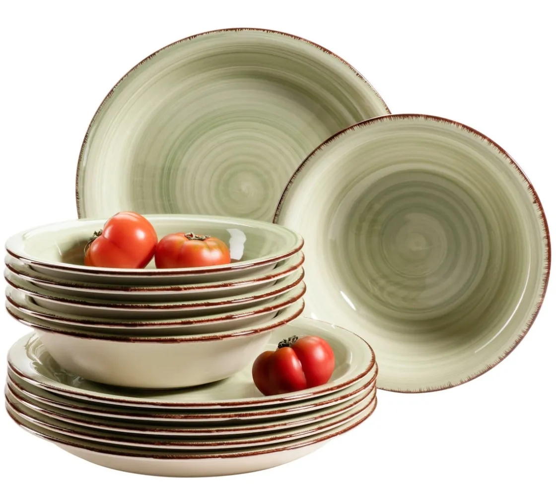 Geschirrsets|Die moderne Hausfrau Teller-Set, Steingut Lumaca Olivgrün