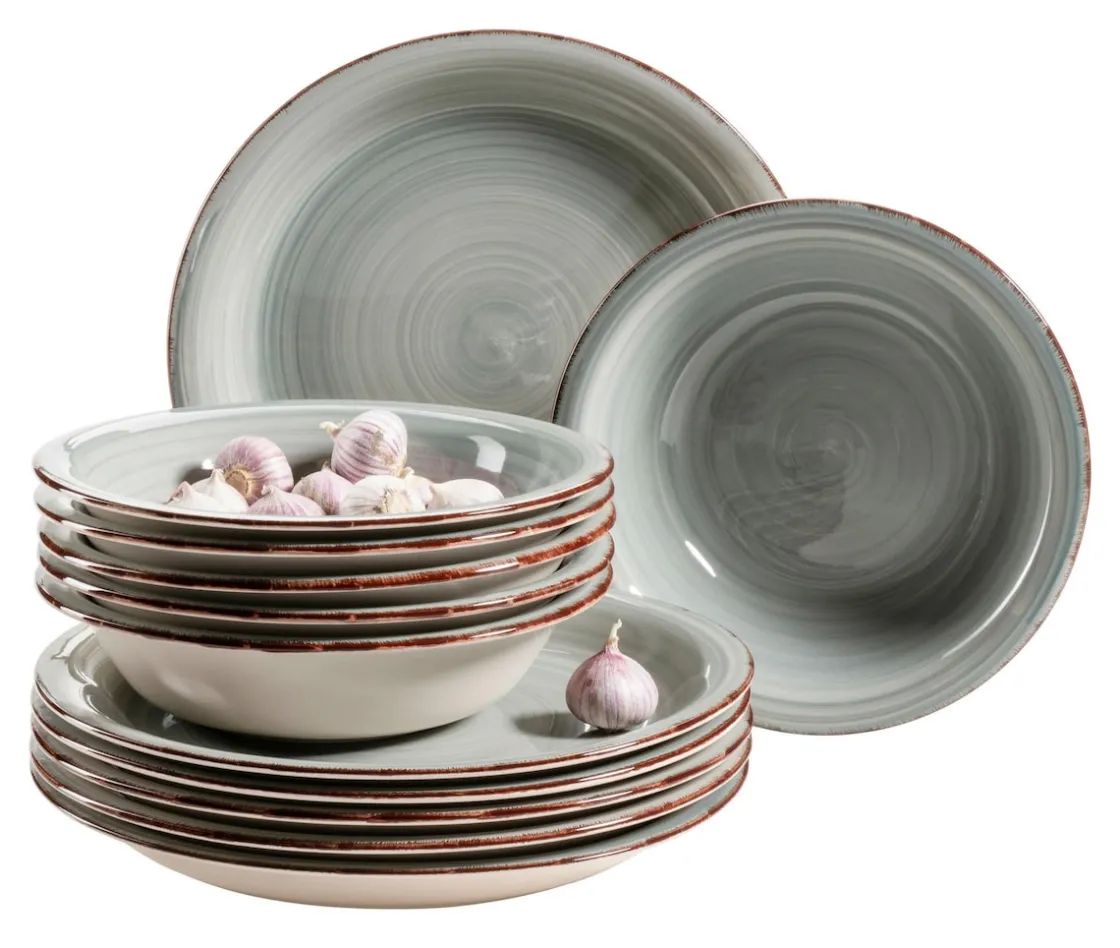 Geschirrsets|Die moderne Hausfrau Teller-Set, Steingut Lumaca Rauchblau