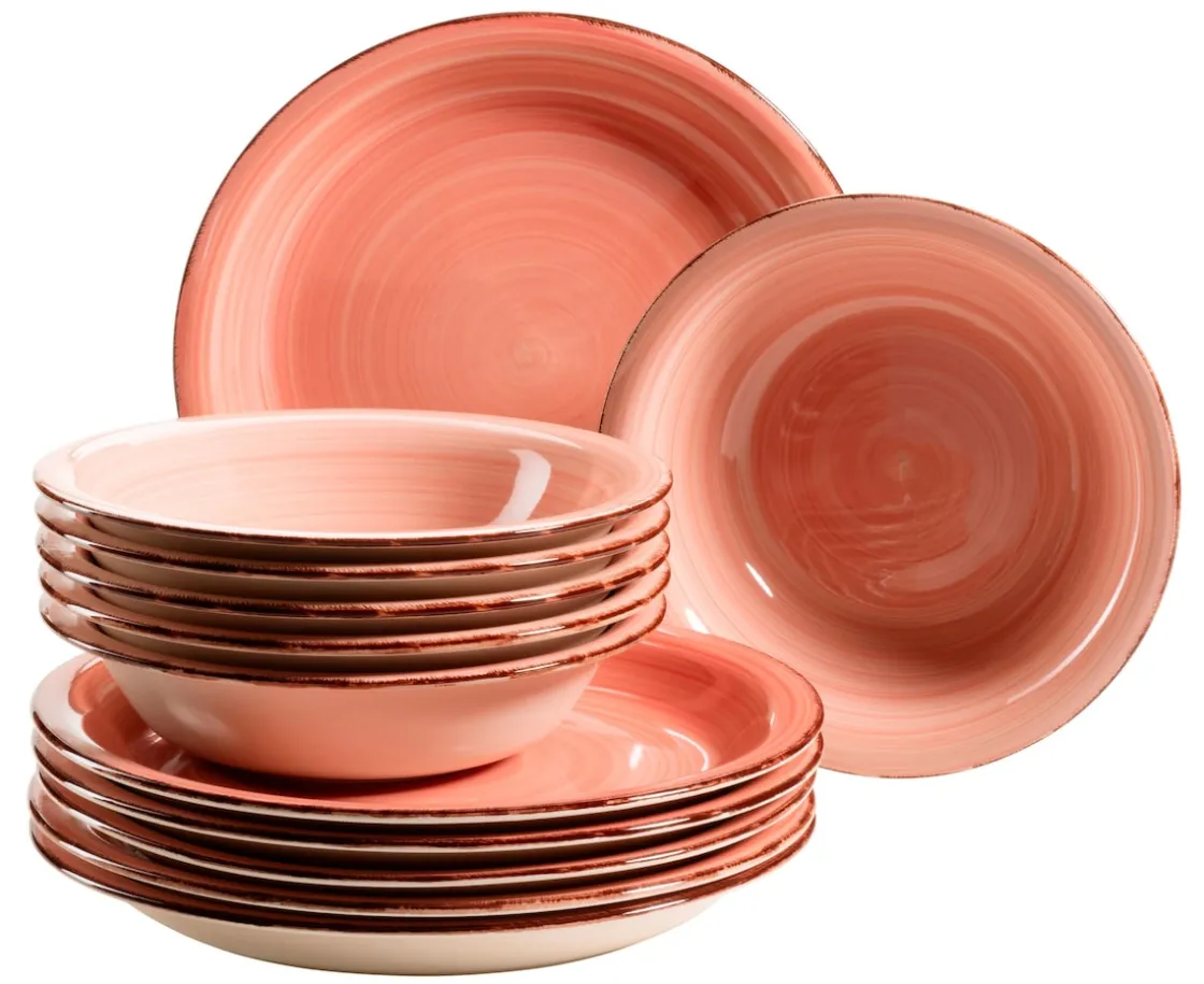 Geschirrsets|Die moderne Hausfrau Teller-Set, Steingut Lumaca Koralle