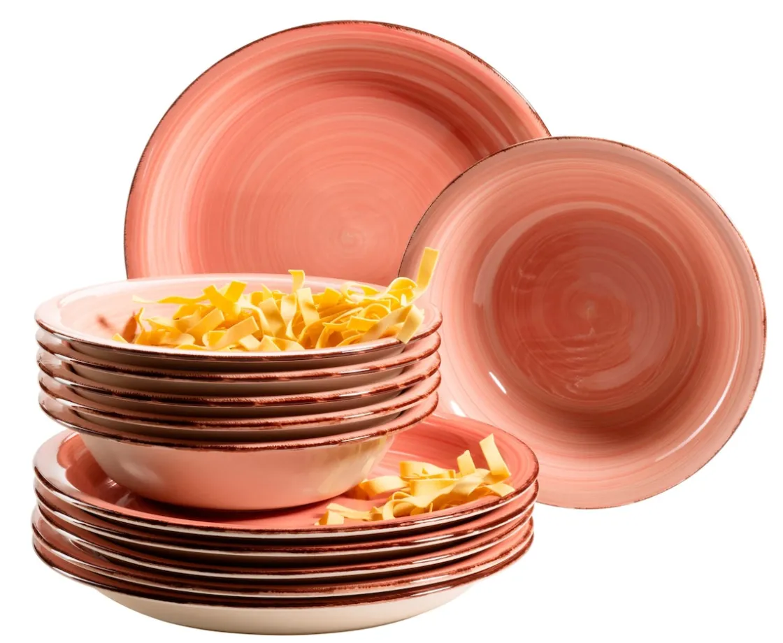 Geschirrsets|Die moderne Hausfrau Teller-Set, Steingut Lumaca Koralle