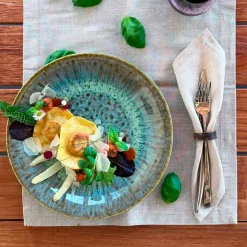 Geschirrsets|Die moderne Hausfrau Teller-Set, Steinzeug Flussufer blau, grün, braun