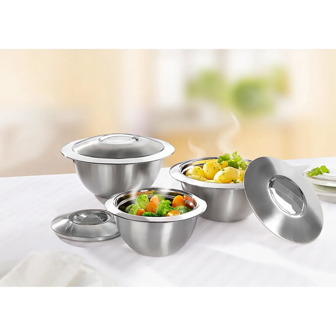 Schalen & Schüsseln|Die moderne Hausfrau Thermoschüssel mit Deckel, Edelstahl Set