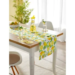 Untersetzer|Outdoor Textilien·Outdoor Tischdecken|Die moderne Hausfrau Tischläufer & Glasuntersetzern-Set „Zitronentraum“, 5-teilig