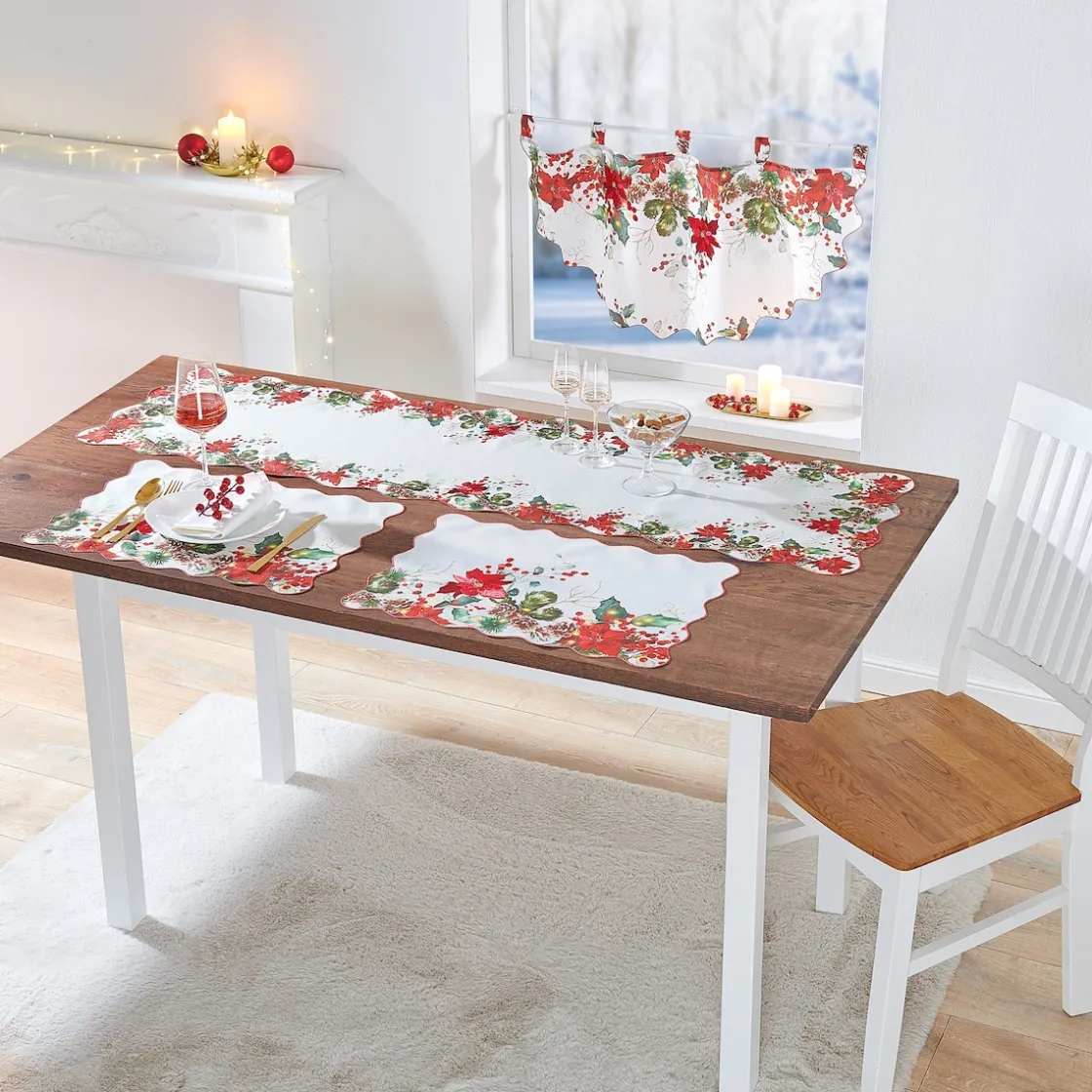 Weihnachtsdekoration·Weihnachtstischdecken|Tischdecken & -Läufer·Tischläufer|Die moderne Hausfrau Tischläufer, 140x40 cm & Platzset, 2 Stück „Weihnachtszauber“