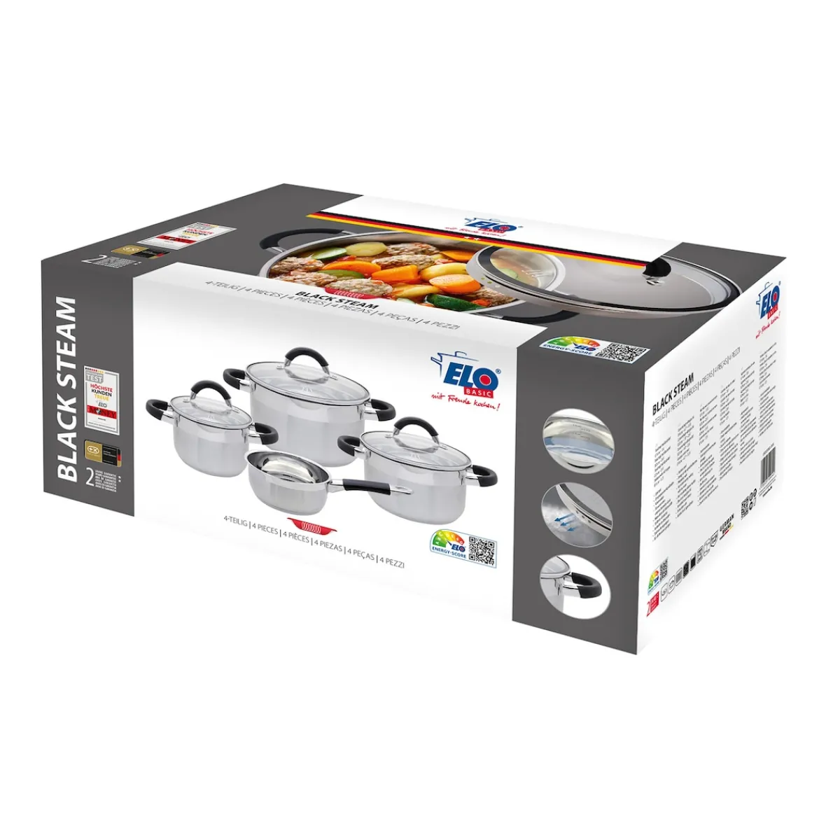 Die moderne Hausfrau Topfset mit Abdampffunktion "Black Steam", 7-teilig