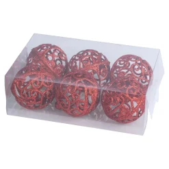 Weihnachtsdekoration·Weihnachtsbaumschmuck|Die moderne Hausfrau Weihnachtskugel-Set, 6 Stück Red-Glitter