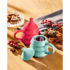 Tassen|Die moderne Hausfrau Weihnachtstasse „Tannenbaum“ mit Deckel, 270 ml bordeaux