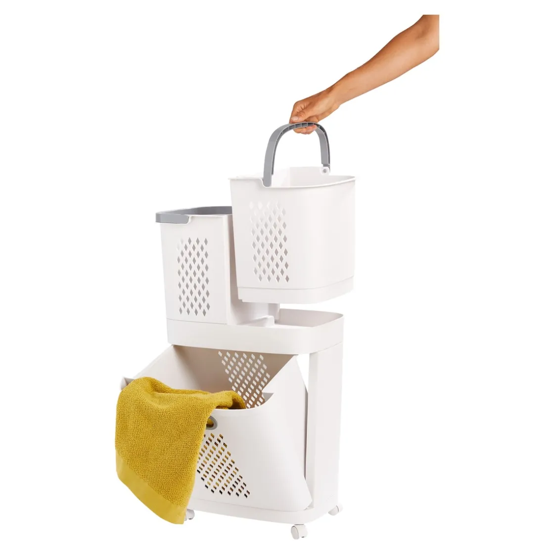 Wäschesammler|Badaccessoires ·Wäschesammler|Die moderne Hausfrau Wäschekorb-Organizer "3 in 1" weiß