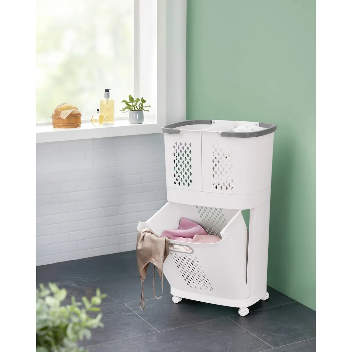 Wäschesammler|Badaccessoires ·Wäschesammler|Die moderne Hausfrau Wäschekorb-Organizer "3 in 1" weiß