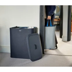 Wäschesammler|Badaccessoires ·Wäschesammler|Die moderne Hausfrau Wäschesammler, Wäschekorb Tota Trio mit Deckel, 3 Fächer, 90 l schwarz